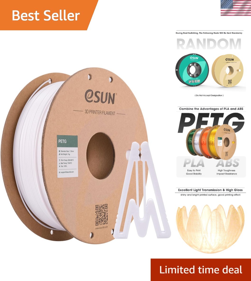 1.75mm PETG Filament 1KG Spool - High Clarity & Toughness, Solid White