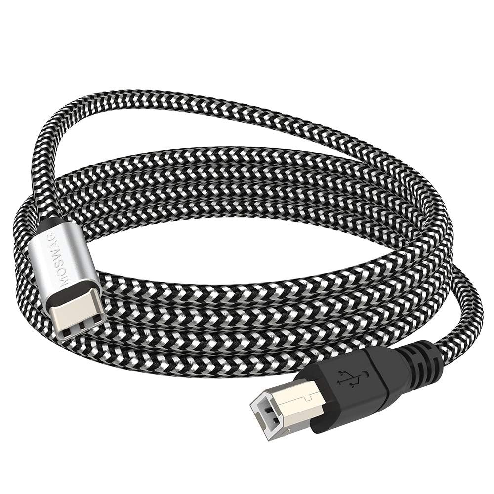 MOSWAG USB B to C Printer Cable 6.6FT, Nylon Braided 6.6FT/2M, Black 