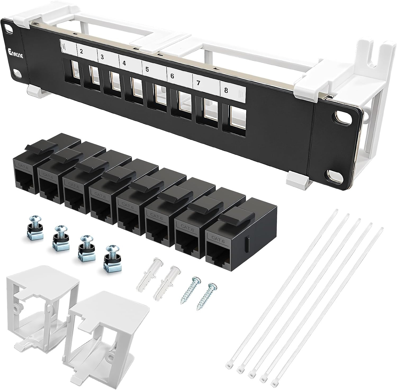 8 Port Patch Panel Cat6 Keystone Coupler Unshielded (EC Listed) Wall Mount 10Inc