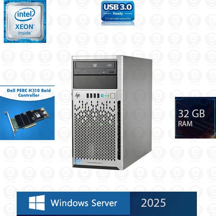 HP ProLiant ML310e Gen8 v2 E3 32GB 2x 500GB SSD | 2x2TB HD Windows server 2025