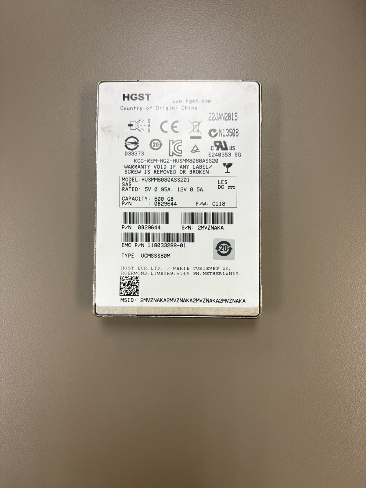HGST Ultrastar SSD800MM 800GB 2.5" 12Gb/s SAS Enterprise SSD HUSMM8080ASS204