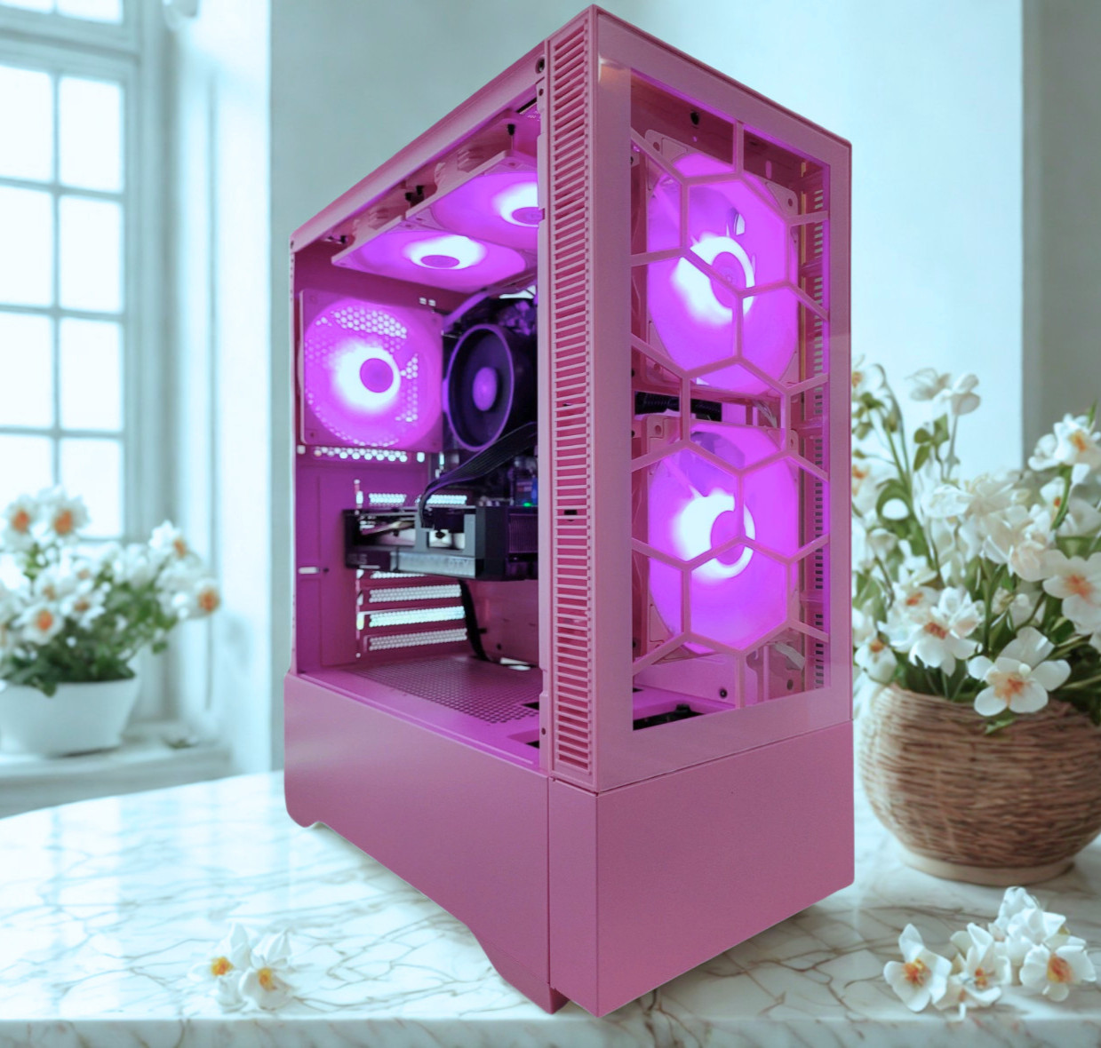 Custom Pink ARGB Gaming PC Intel Core i7 3.40 Quad 32GB 1TB SSD Nvidia RTX 5060