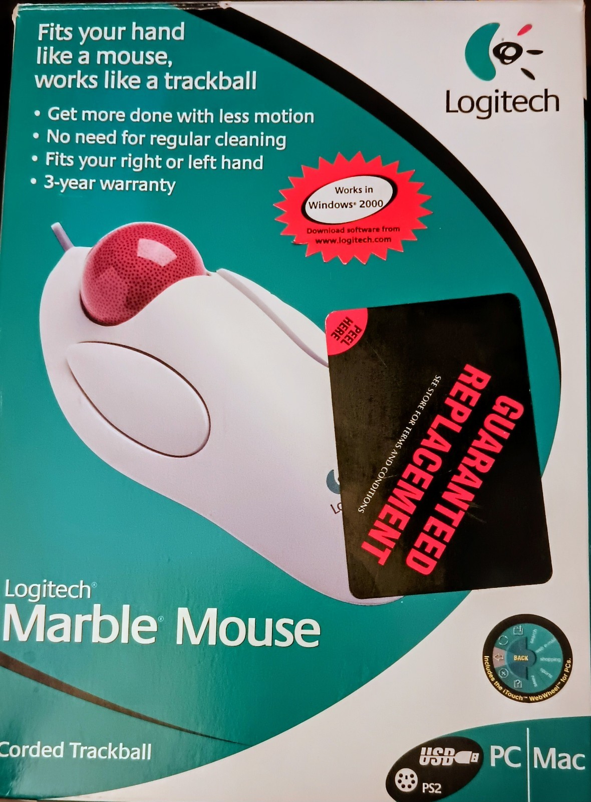 Logitech Marble Mouse Wired Trackball Vintage NOS New Open Box-Read description