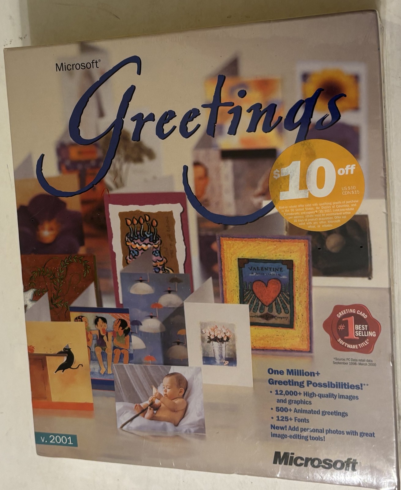 Microsoft Greetings v. 2001 PC Software CD-ROM Greeting Card Maker New Sealed