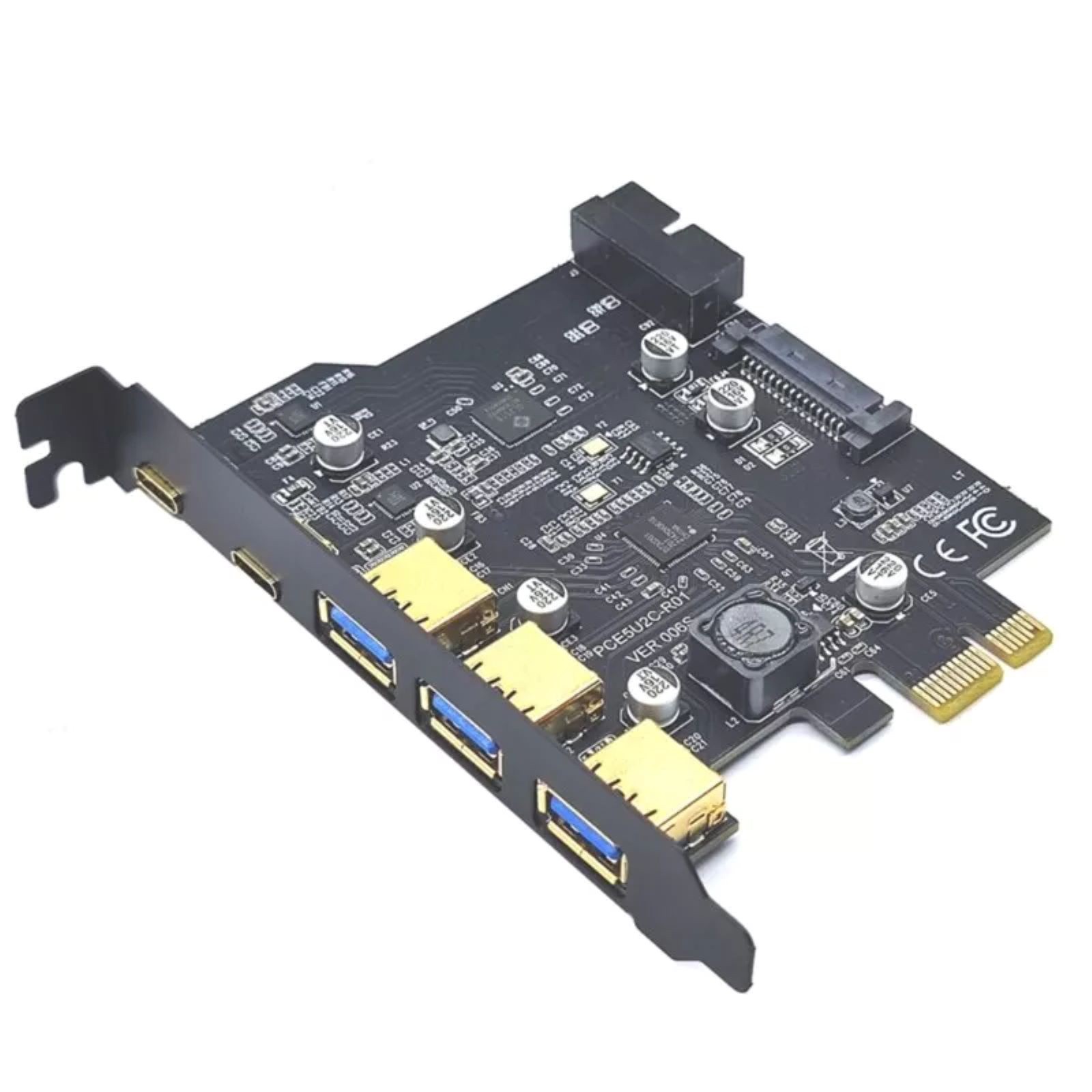 USB 3.2 GEN1 PCIE Expansion Card 5-Ports 2*Type-C 3*USB-A 19-Pin Adapter 5Gbps