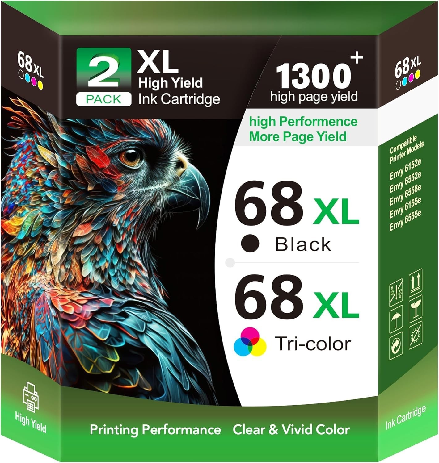 68XL High Yield Ink Cartridges Combo Compatible with HP Envy 6555e 6552e 6155e
