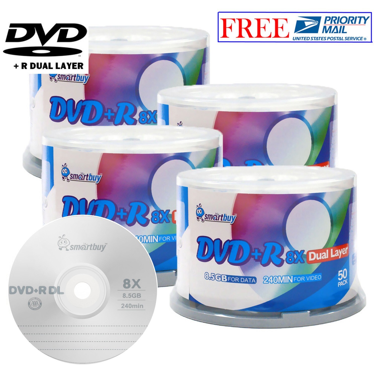 200-Pack SmartBuy Logo Top Surface DVD+R DL 8X Dual Layer 8.5GB Recordable Disc