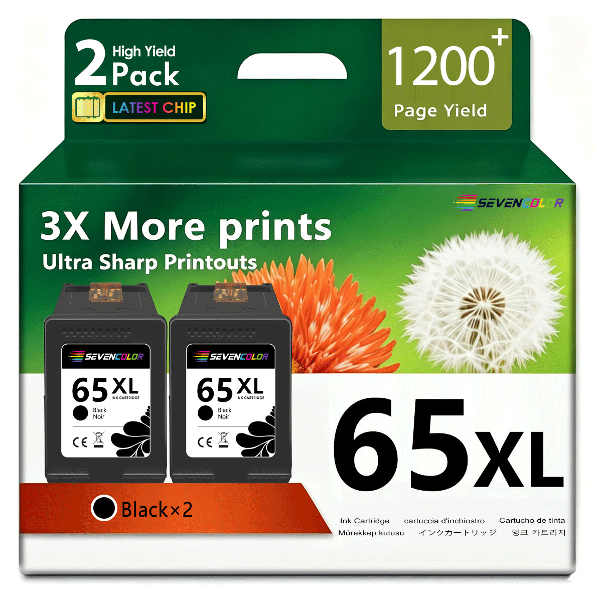 65XL Black High Yield Ink Cartridge 2-Pack | Replacement for 2600 3720 Printer