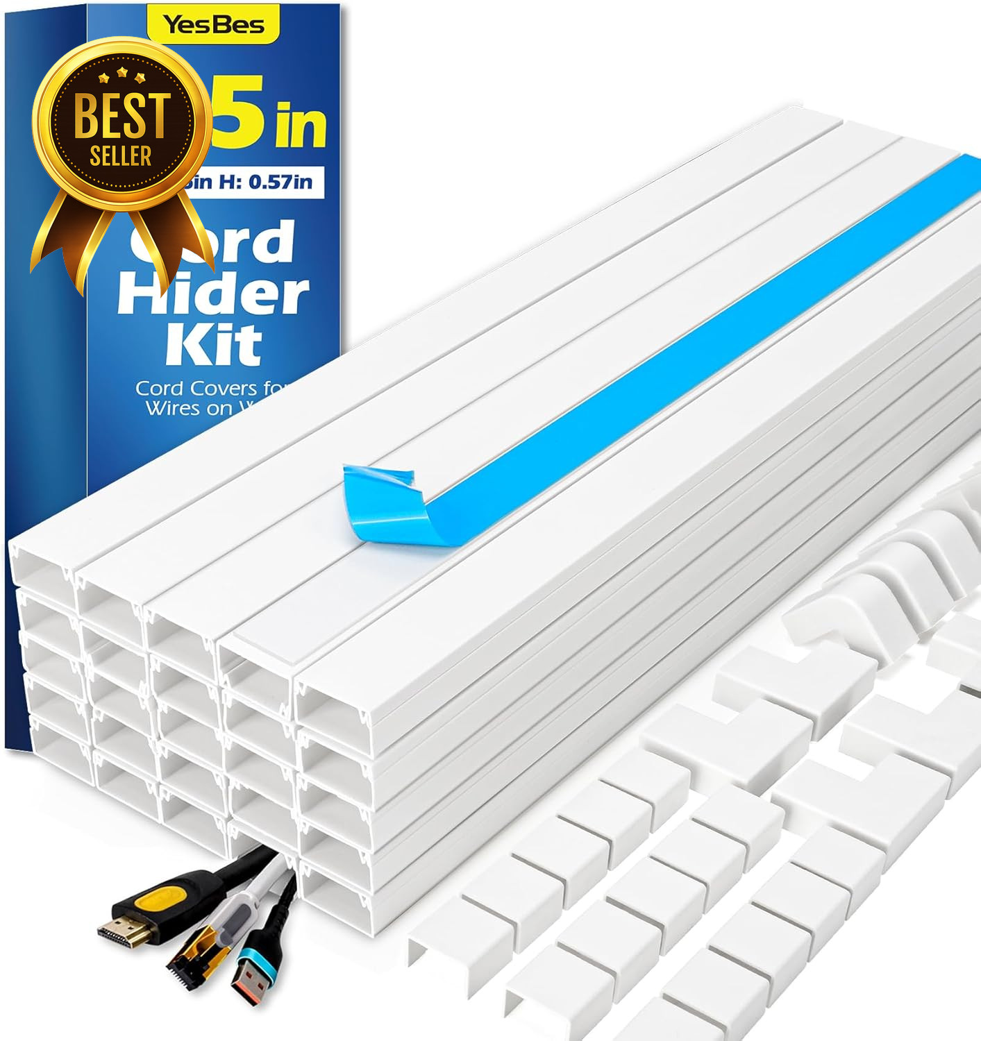 315"-Total-Length White Paintable Plastic Wire Cord Hider Raceway Kit