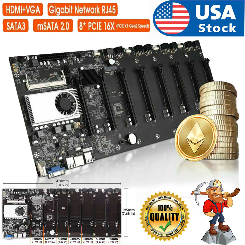 USA BTC-T37 GPU Mining Rig Machine Motherboard With CPU support 8 GPU PCIE slots