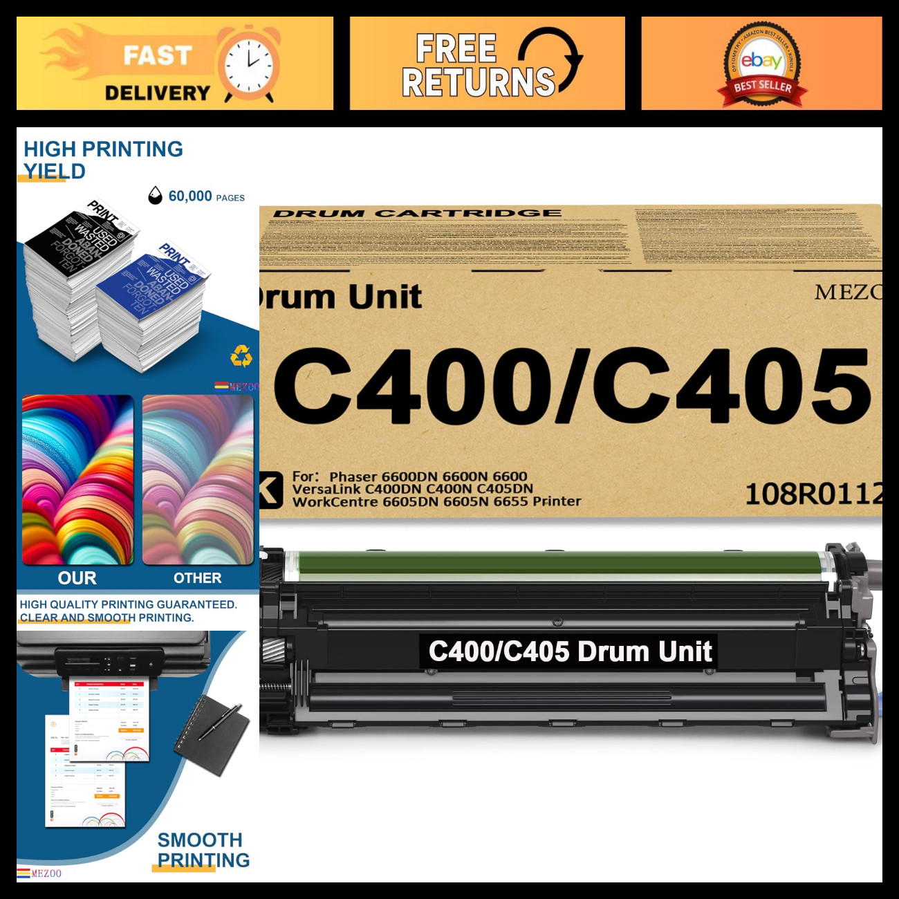 Black Drum Unit Replacement for Xerox C400 C405, Imaging Unit 108R01121, 1-Pack
