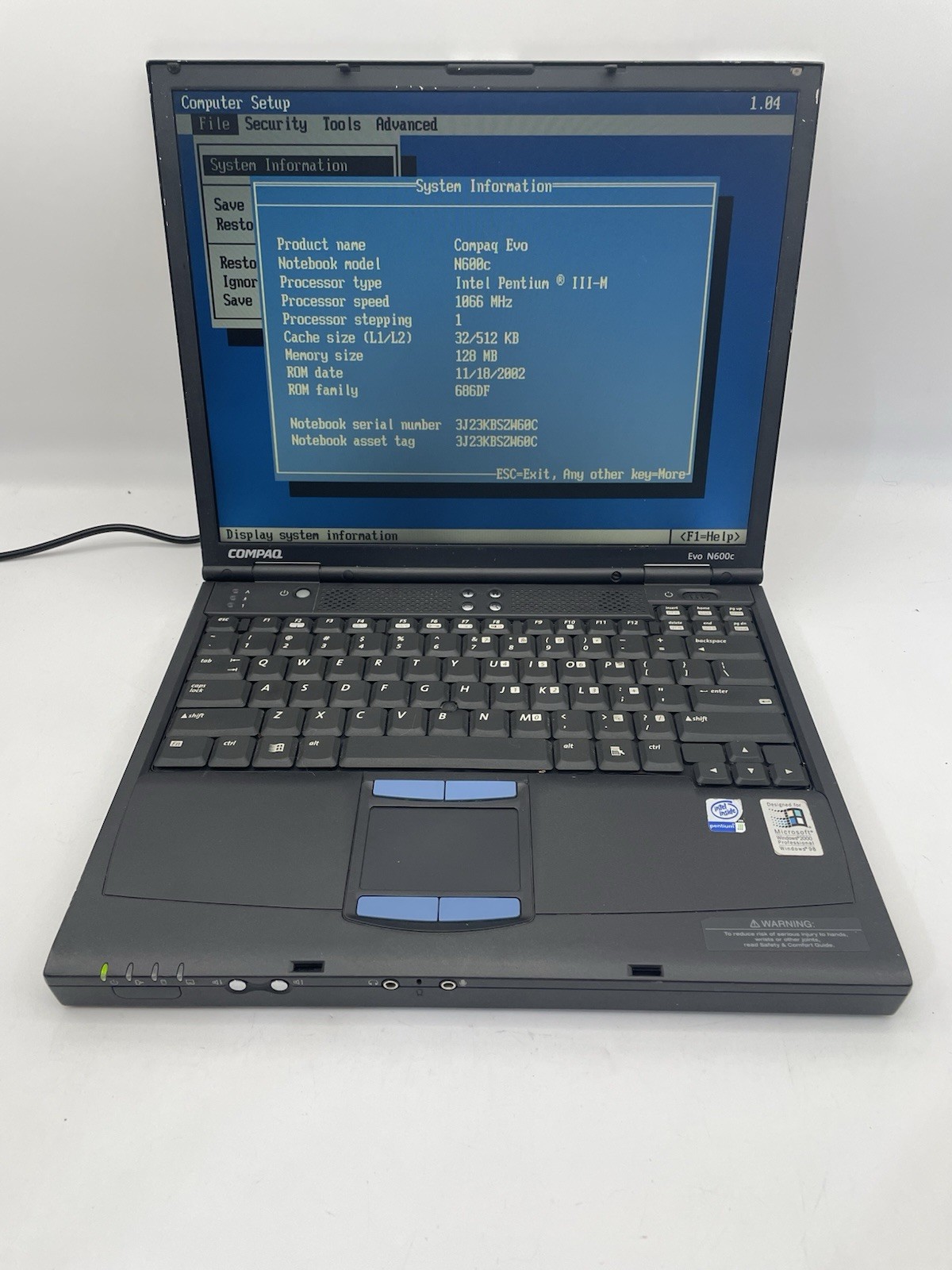 🔥🔥🔥 Vintage Compaq Evo N600C Intel Pentium III 1066MHz  NO OS