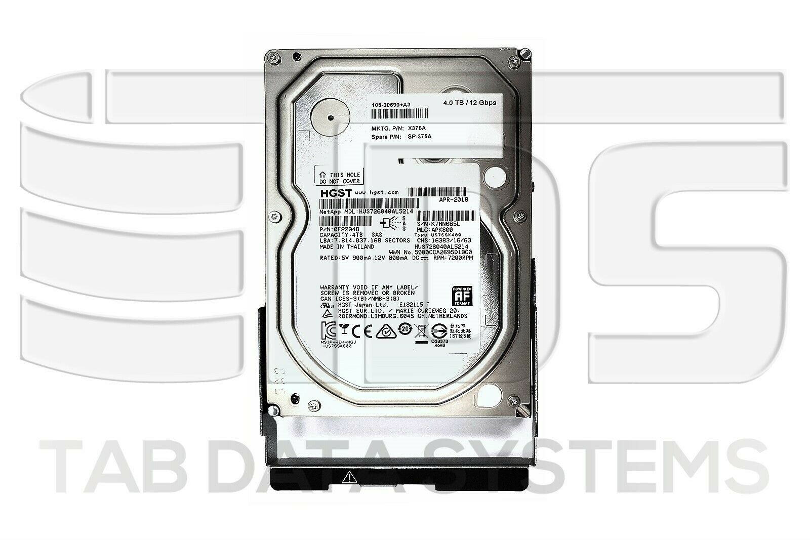 NetApp X375A 4TB 7.2K 12Gbps 3.5" NL-SAS HDD for DS460C X375A-R6 108-00590+A3