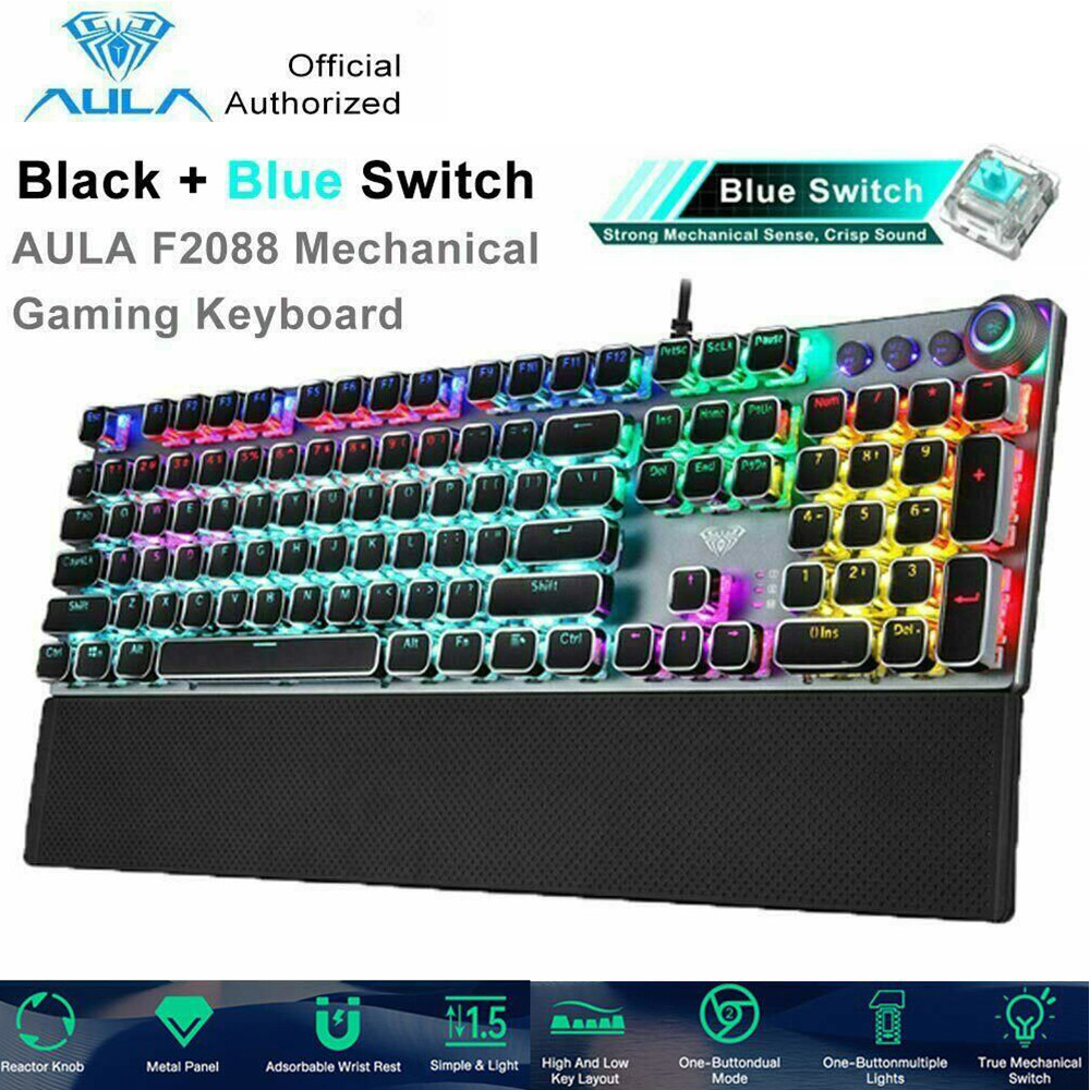 AUAL F2088 Mechanical Keyboard 108 Keys Blue Switch USB Wired for Games/Office