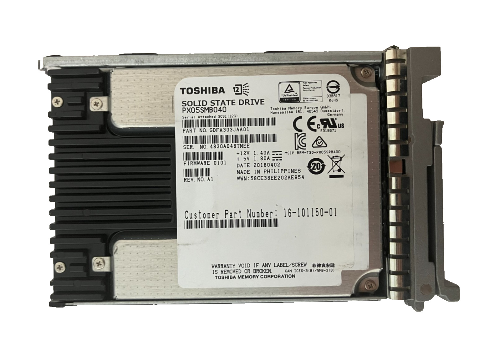 TOSHIBA PX05SMB040 SSD 400GB SAS 12Gb/s 2.5" 512 b/s SDFA303JAA01