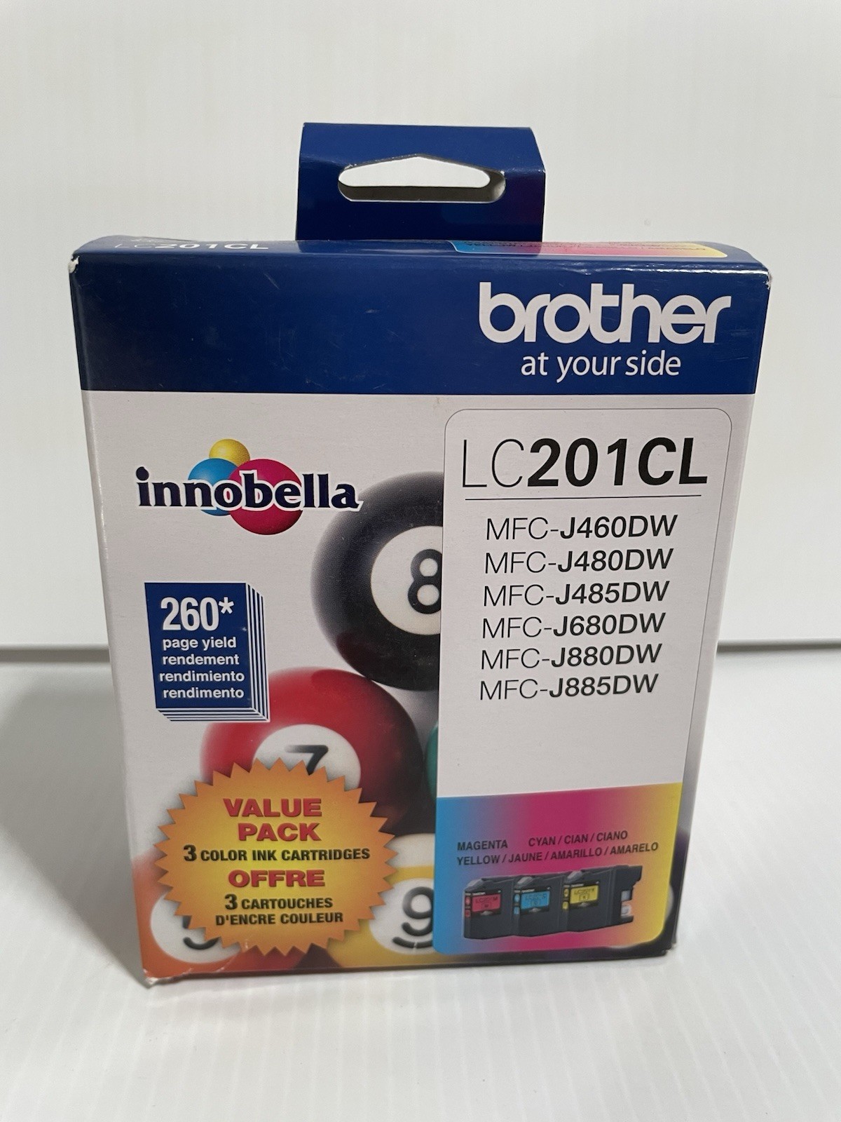 New Genuine Brother LC201CL Includes 1pc Each: Cyan Magenta Yellow 260 Pg Yield