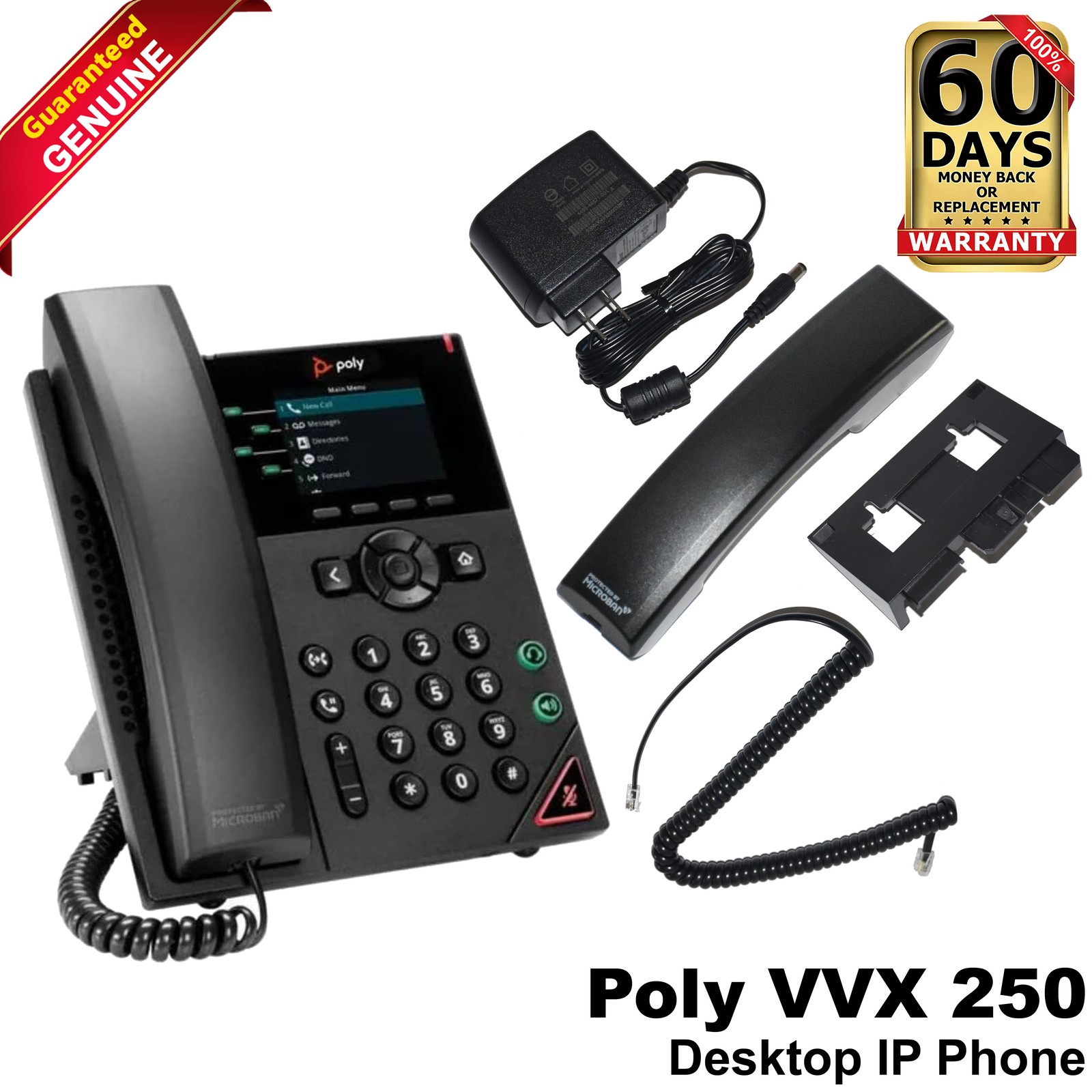 HP Poly VVX 250 4-Lines Dual-Port Ethernet 2.8-inch LCD VoIP Phone 89B67AAT#ABA