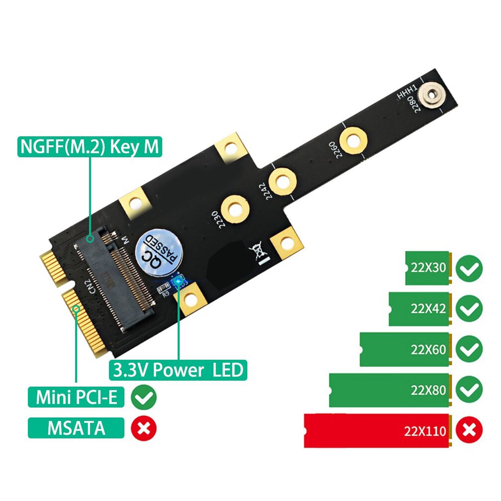 M.2 NGFF NVME SSD Adapter Mini PCIE To M.2 M Key Converter Adapter For 2230 FIHV