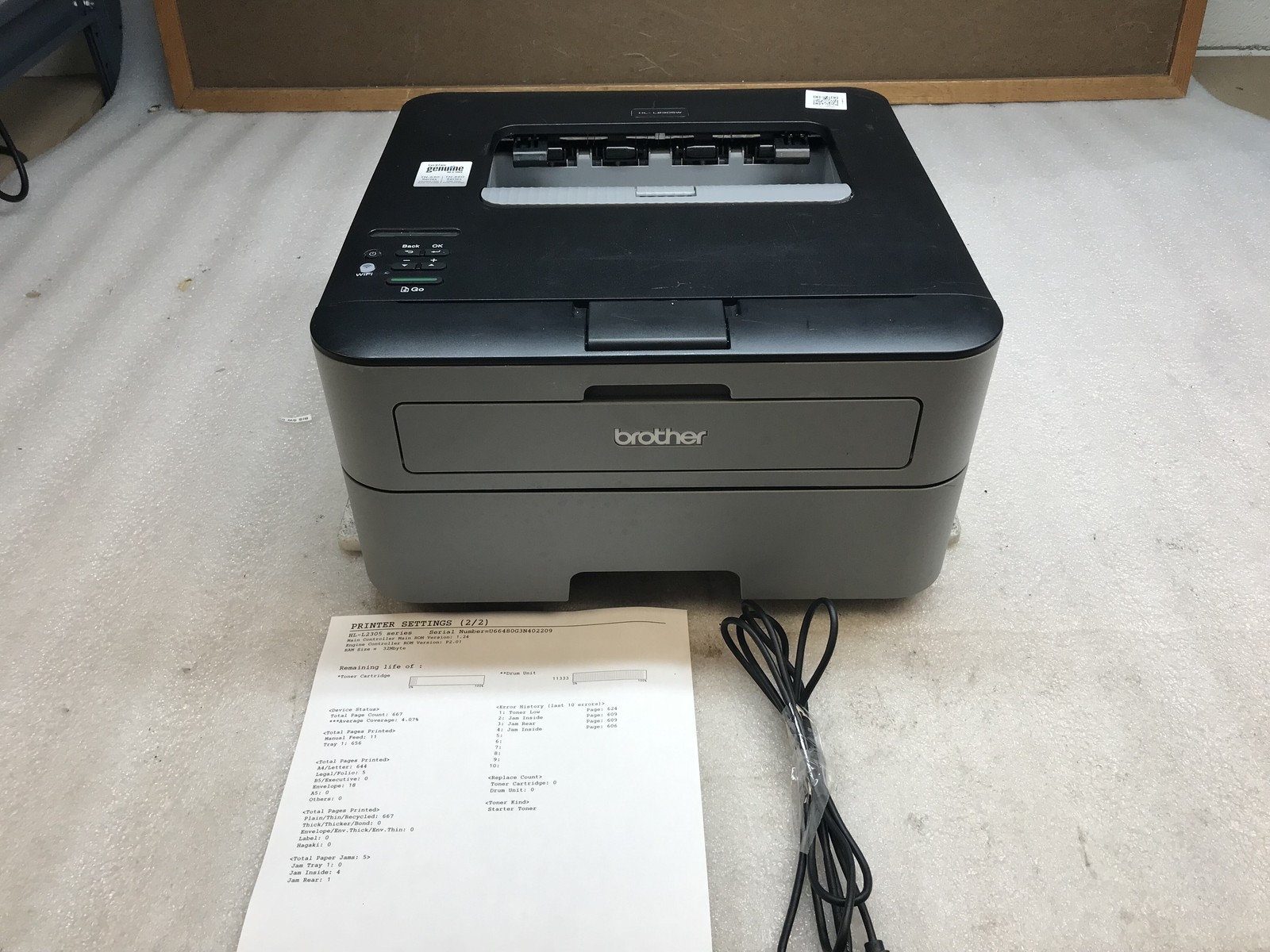 Brother HL-L2305W Wireless Monochrome Laser Printer With Toner 667 Page Count