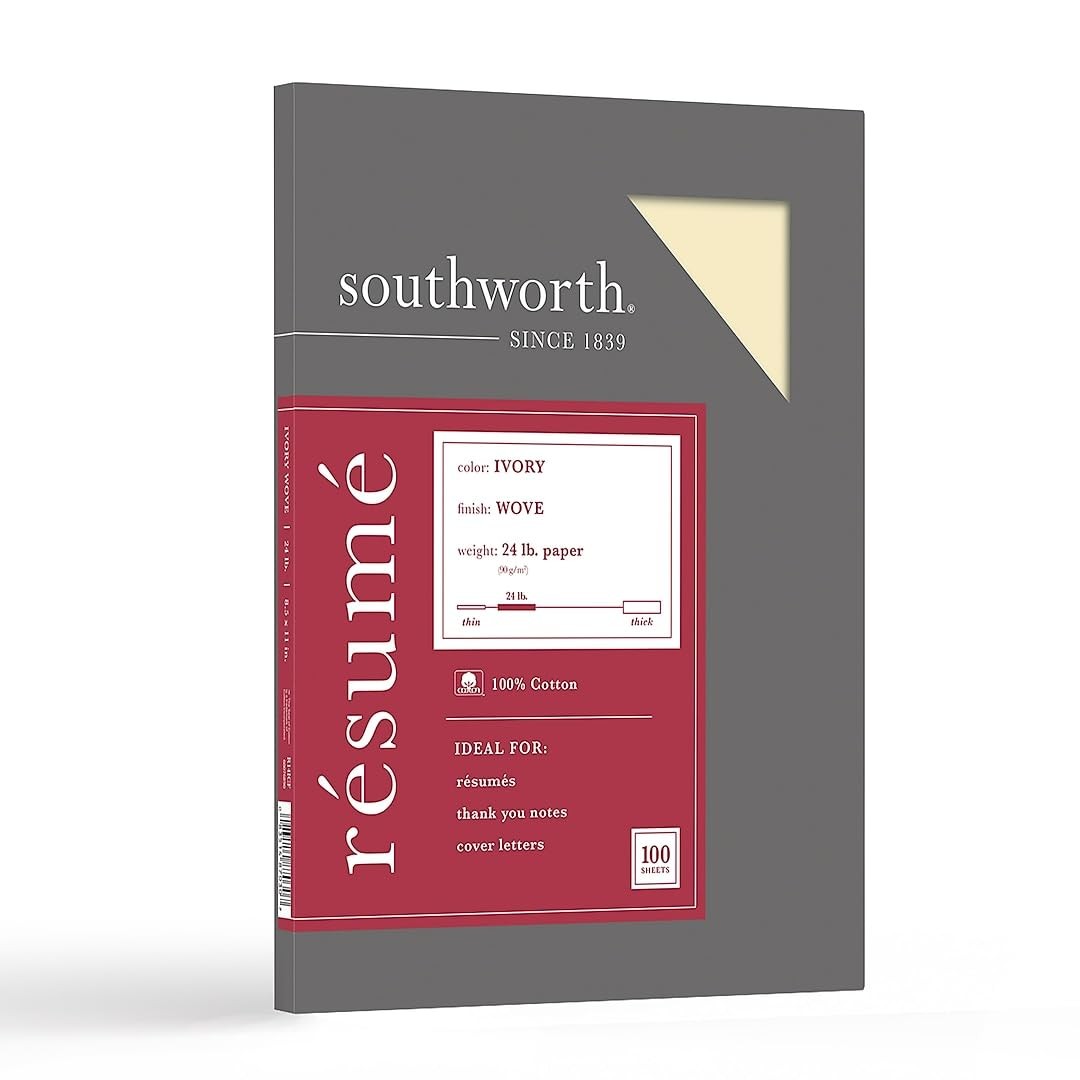 ® 100% Cotton Résumé Paper, 8 1/2" x 11", 24 Lb, 100% Recycled, Ivory, Pack O...