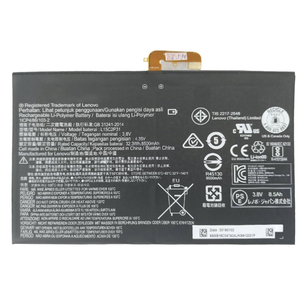 Battery L15C2P31 for Lenovo Yoga Book YB1-X91F X91L X91X YB1-X90F YB1-X90L