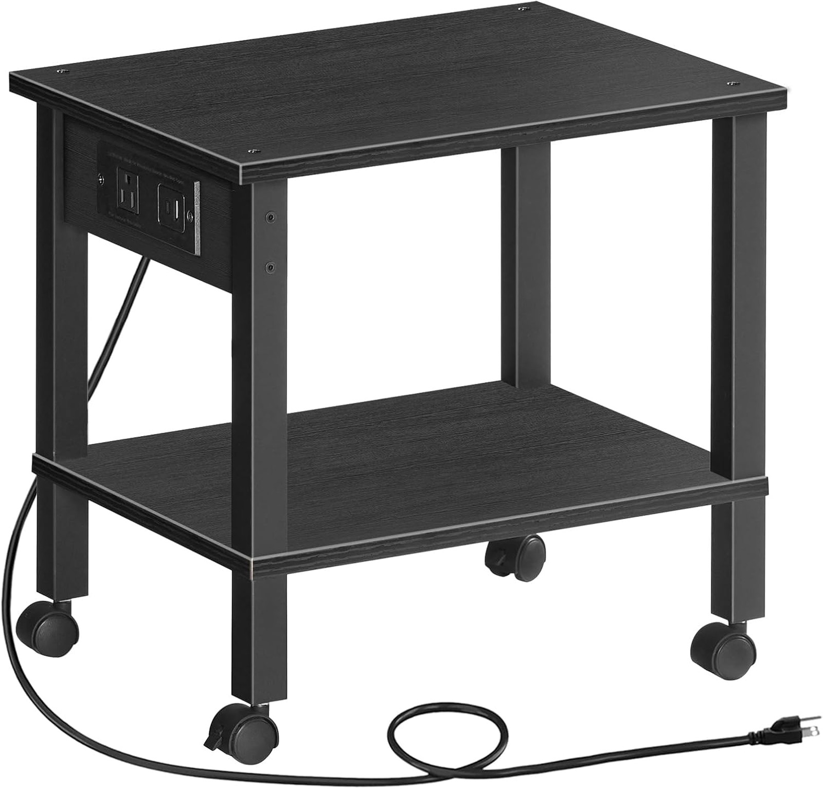 2-Tier Printer Stand with Charging Station, Under Desk Printer Table, Printer