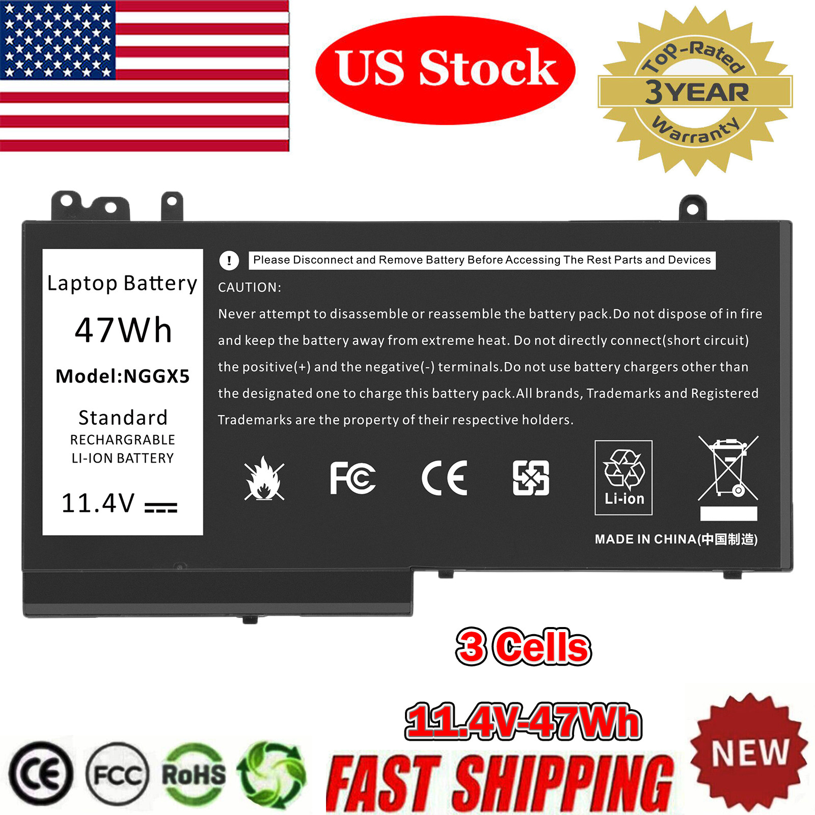 LOT NGGX5 Battery For Dell Latitude E5270 E5470 E5570 Precision M3510 JY8DF