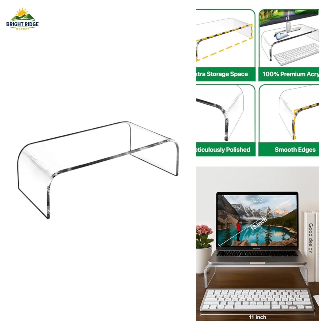 AMT Premium Acrylic Clear Monitor Riser Laptop/PC/Multimedia Monitor Stand for H
