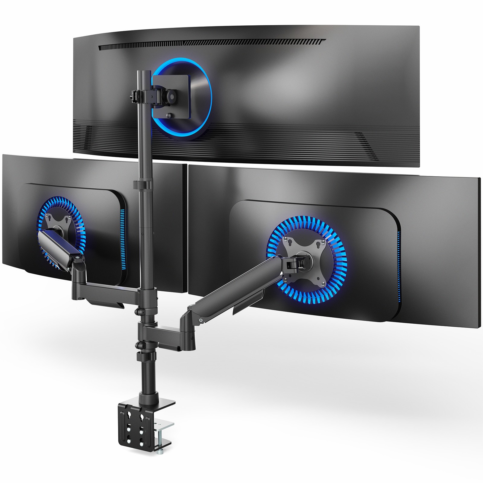 VIVO Triple Monitor Desk Mount, 2 Mechanical Arms + 1 Fixed Arm, Screens 32"-49”