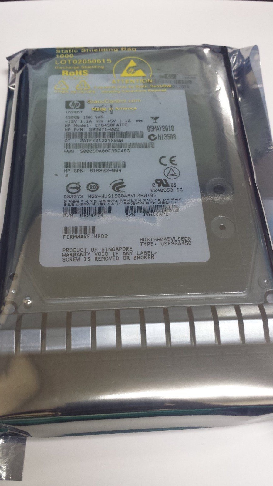 HP 450GB 15K RPM SAS 3.5" Hard Drive 516816-B21 516810-002 517352-001 533871-002