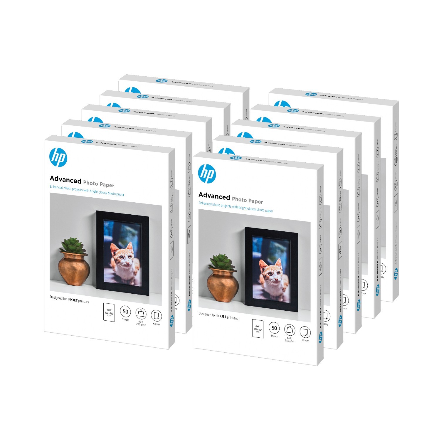 HP Advanced Photo Paper, Glossy, 65 lb, 4 x 6 in., 50-Sheets (10-pack), F4T22A