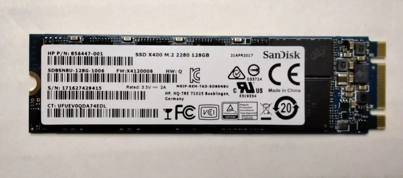 HP OEM 856447-001 / SD8SN8U-128G-1006 M.2 2280 SATA SSD 128GB X400 SanDisk