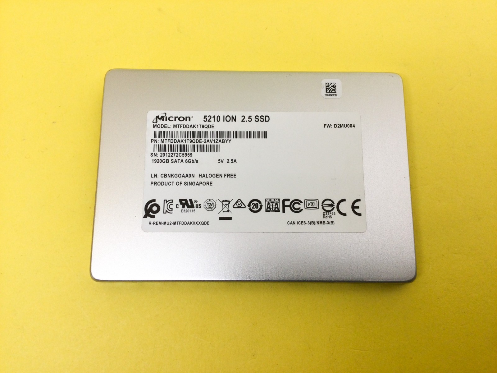 MTFDDAK1T9QDE Micron 5210 ION Series 1.92TB SATA 6Gb/s QLC 2.5in SSD