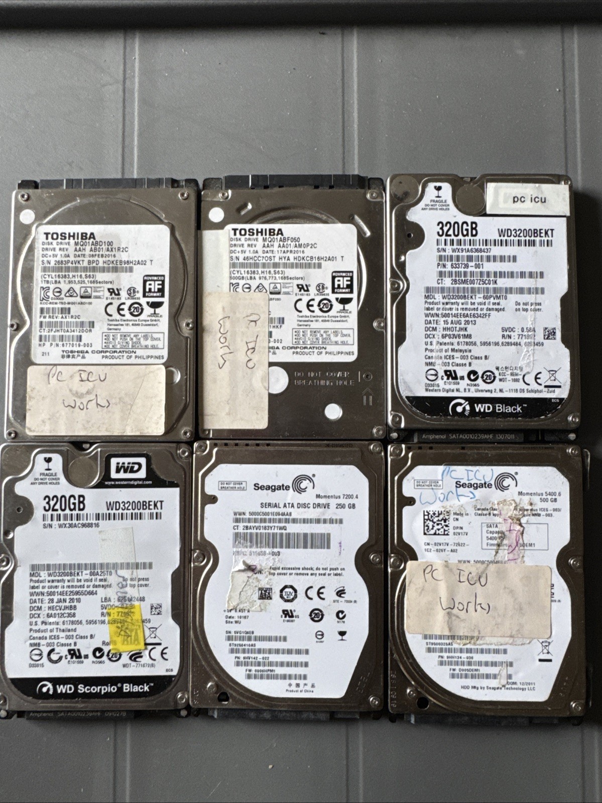 6 Mixed 2.5" Laptop Hard Disk Drives (SATA, 250GB - 1TB) - Toshiba WD Seagate