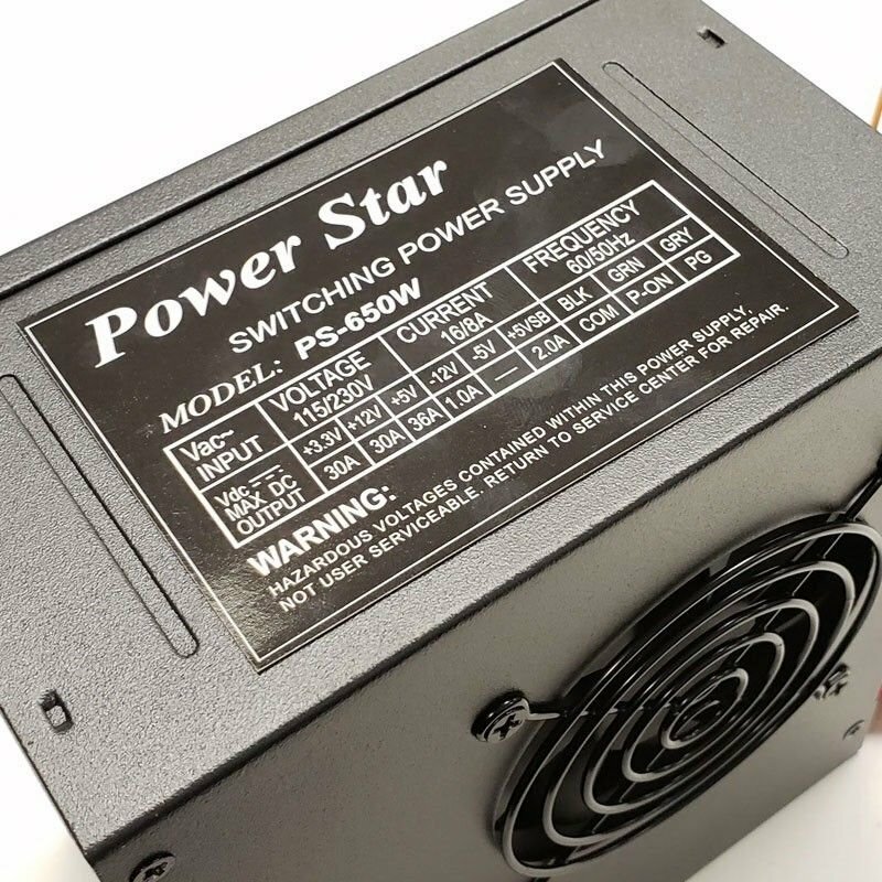 Brand NEW--Power-Star Black Dual Fan 650w-MAX ATX Power Supply 20+4Pin SATA PCIe