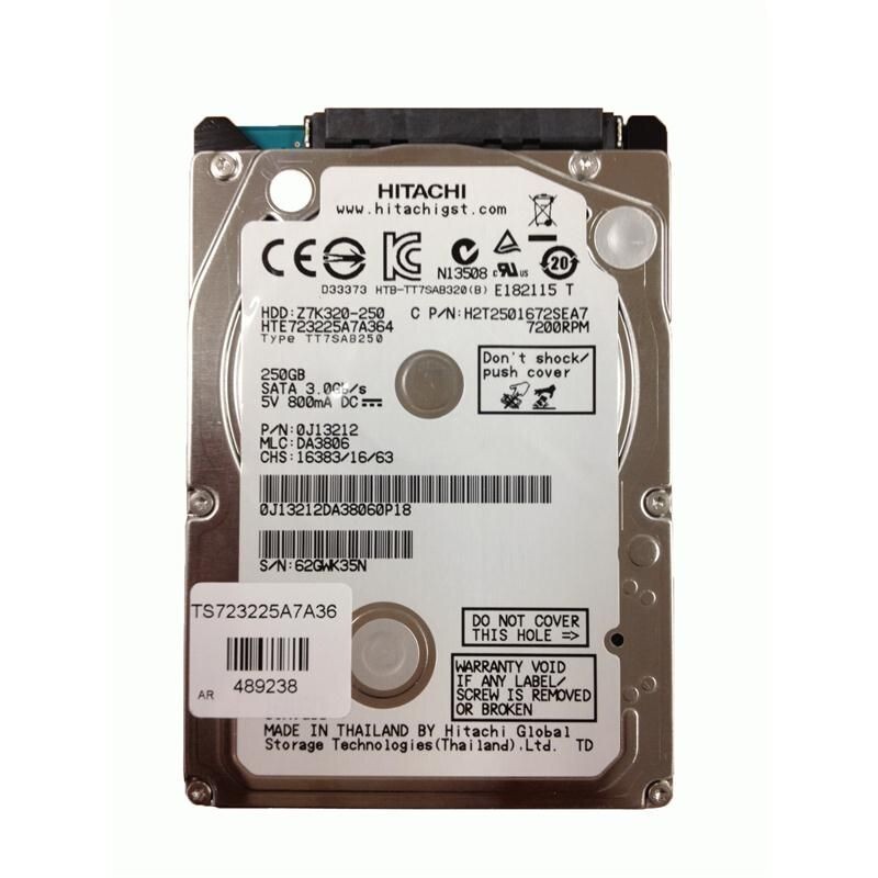 **ZERO HOURS**-HTE723225A7A364 HITACHI 250GB 7.2K 3G 2.5INCH SATA HDD