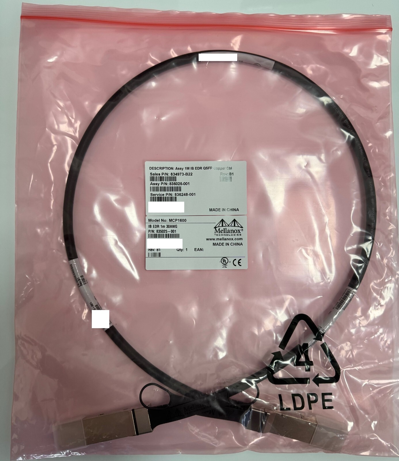 Mellanox 834973-B22 1m InfiniBand EDR QSFP Copper Cable