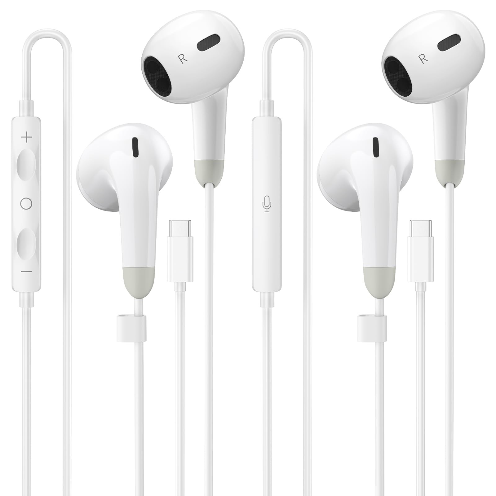 USB C Headphones, 2 Pack Wired Earbuds, Type C Headphones with White
