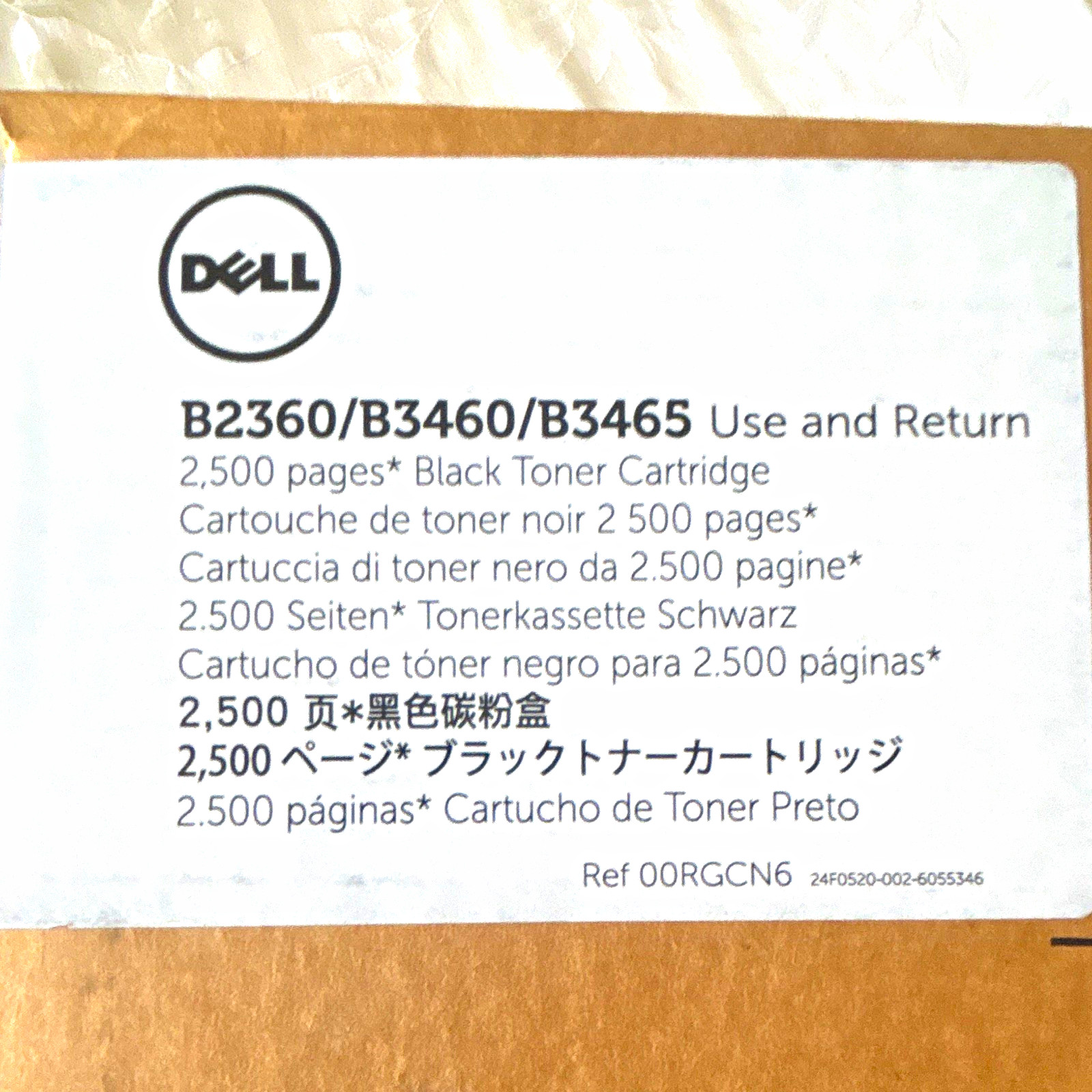 Dell Black Toner Cartridge 00RGCN6 for B2360 B3460 B3465 Laser