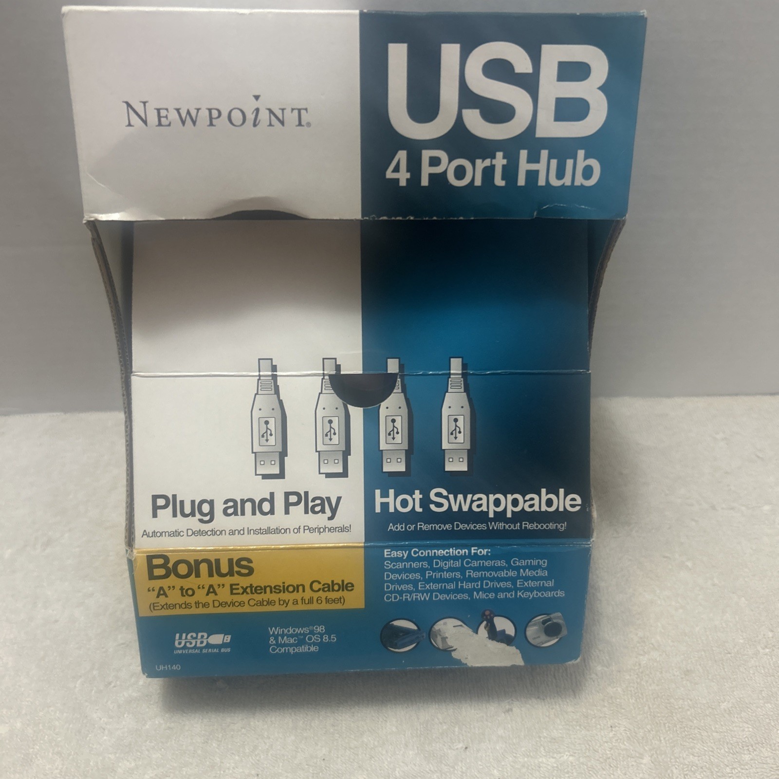 Newpoint UH140 White Wired 4 Port USB Hub Universal Series Bus Adapter/Converter