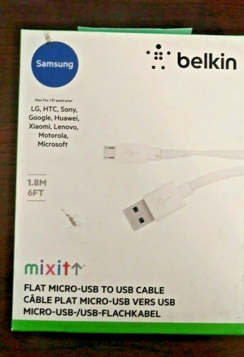 Belkin Flat 1.8M/6FT Micro-USB Cable Fast Charger - WHITE - 