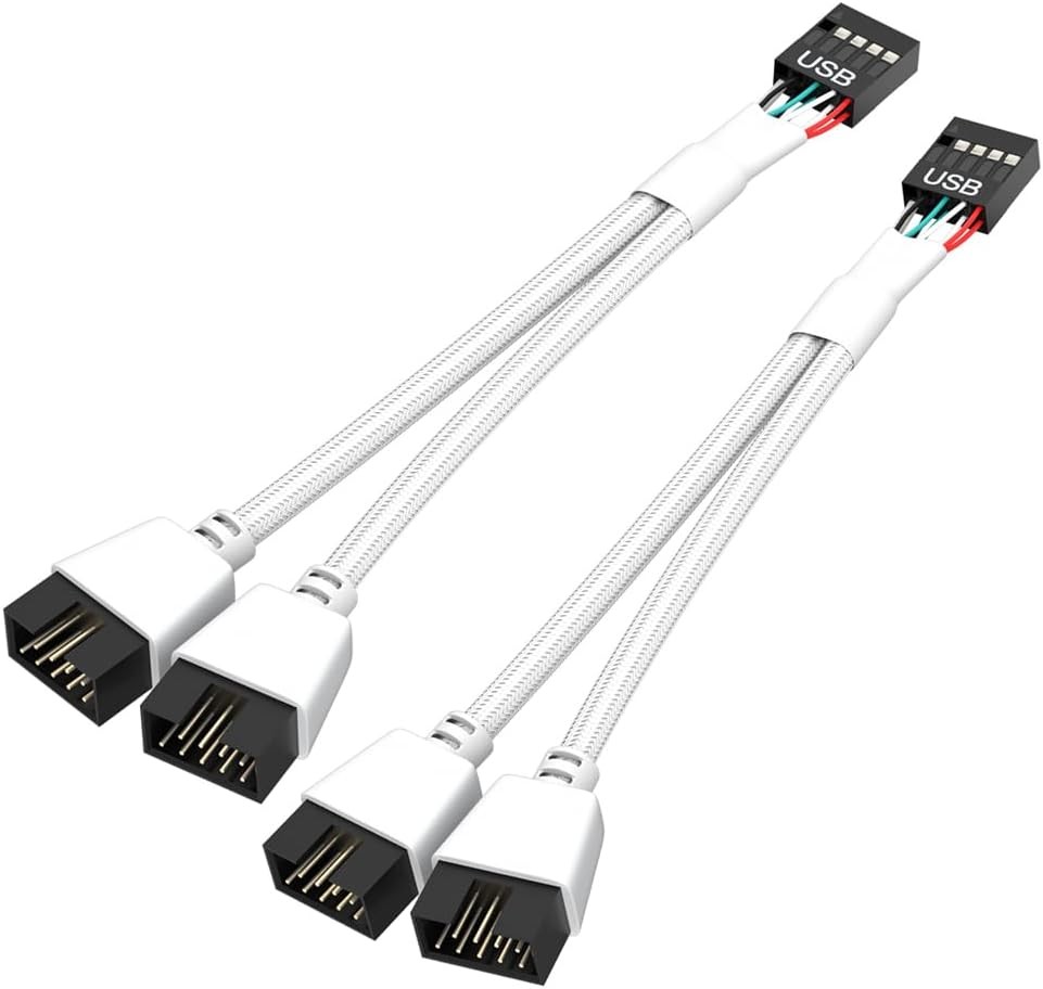 OwlTree 2 Pack Motherboard USB 2.0 to Dual 9 Pin Extension, Header White 