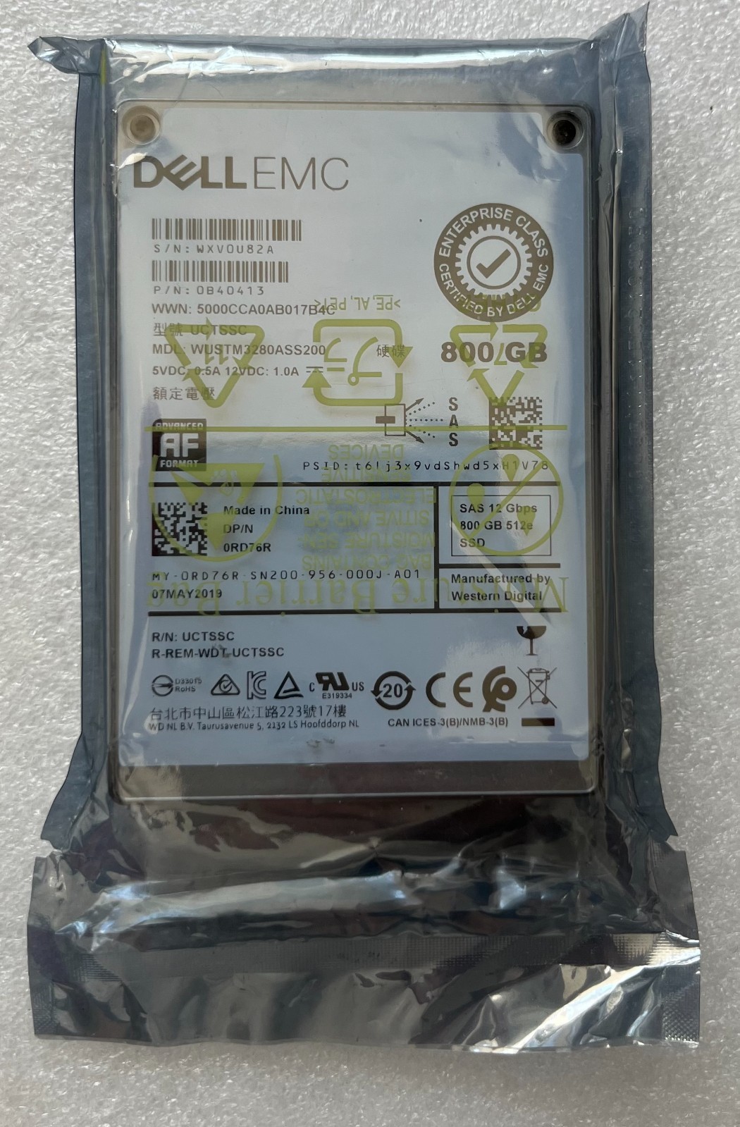 RD76R DELL EMC WUSTM3280ASS200  SAS 12Gbps 800GB 512e SSD 0RD76R NEW SEALED HD