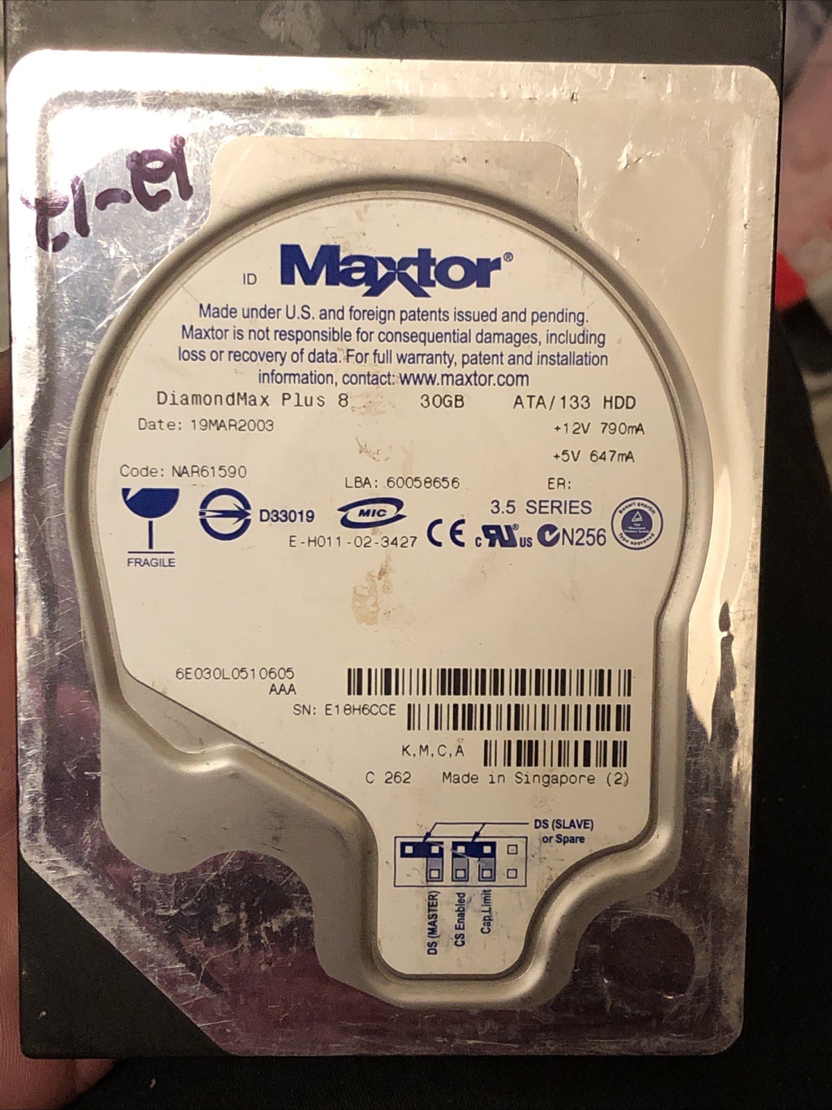 RARE  Hard Drive IDE Maxtor E-H011-02-3427 DiamondMax Plus 8 30GB 60058856