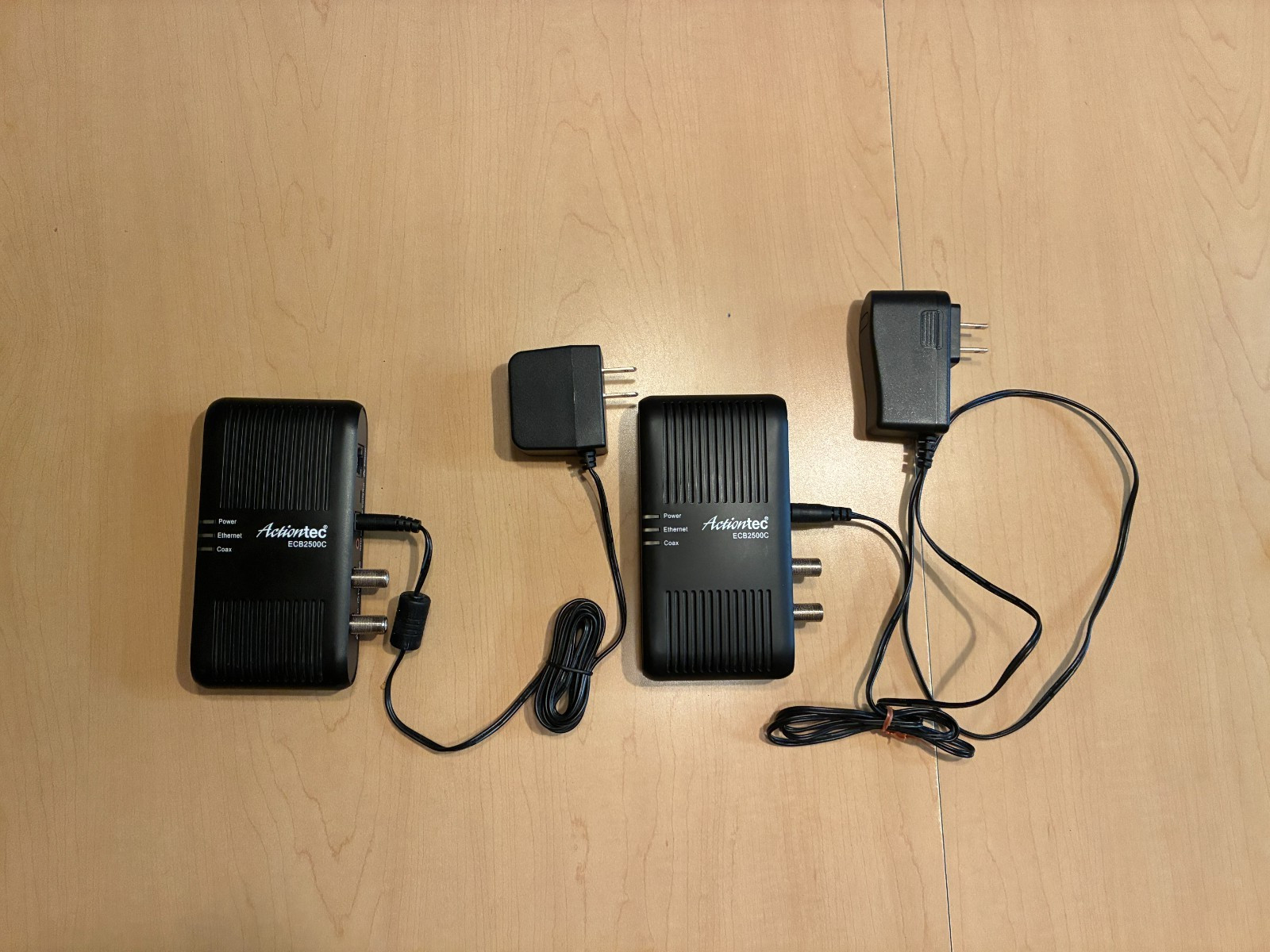 2 Actiontec ECB2500C MoCA Network Adapters  Ethernet Over Coax With Power Supply