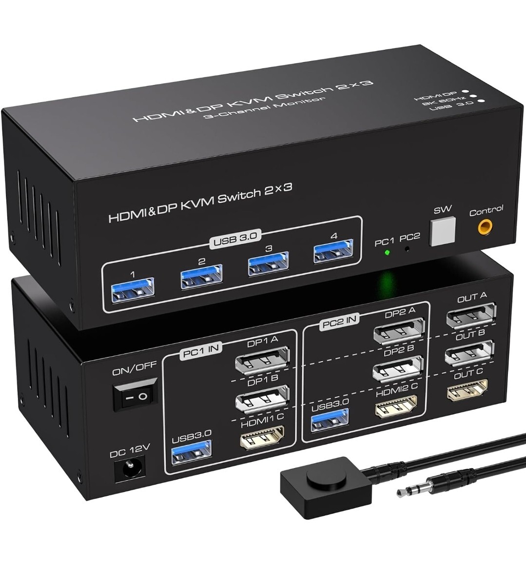8K@60Hz HDMI+2 Displayport KVM Switch 3 Monitors 2 Computers USB 3.0 4K@120Hz 3 