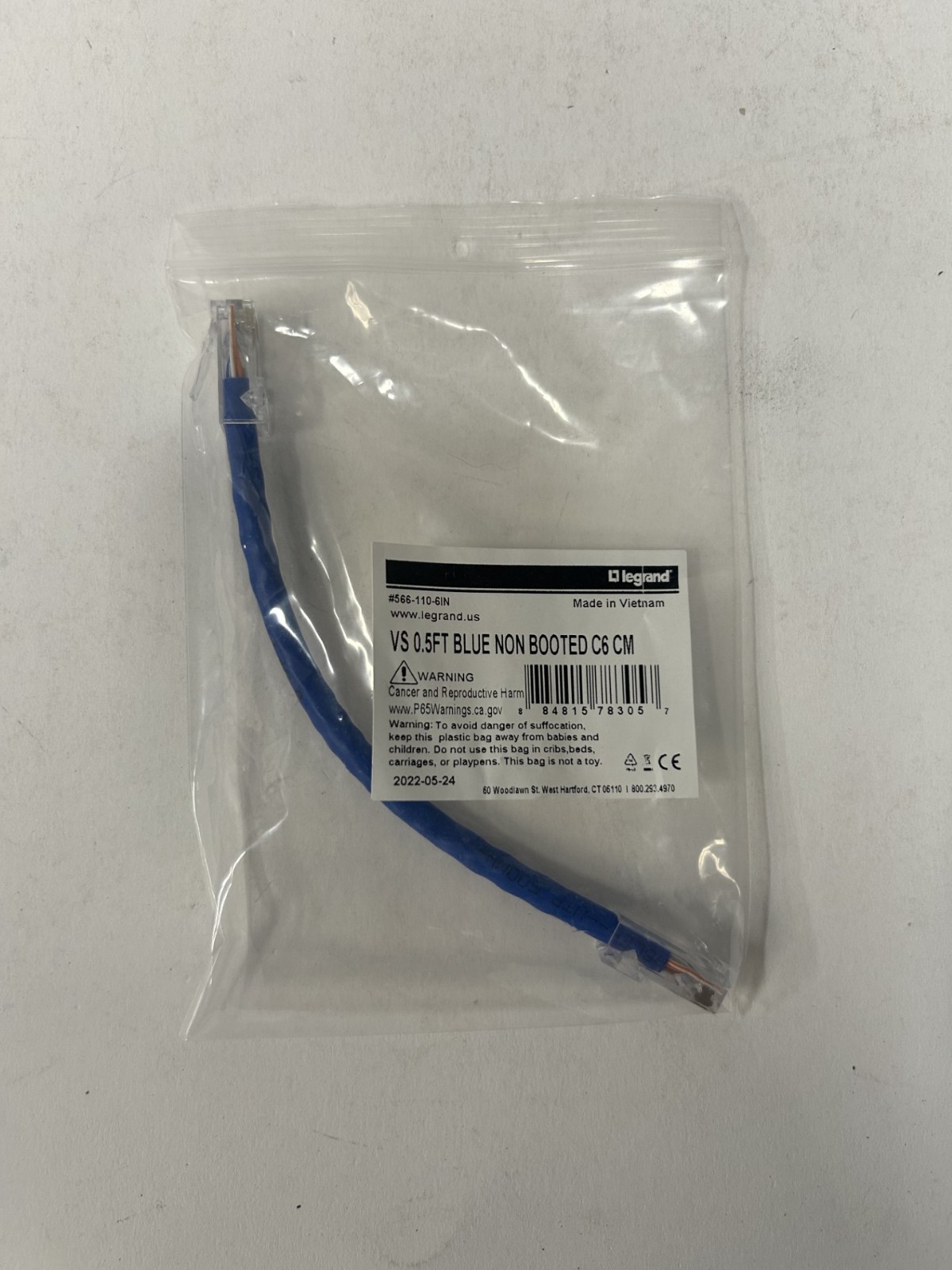 PACK OF 45 Legrand 566-110-6IN 6IN Blue Q-Series Patch Cords CAT5E Non-Booted