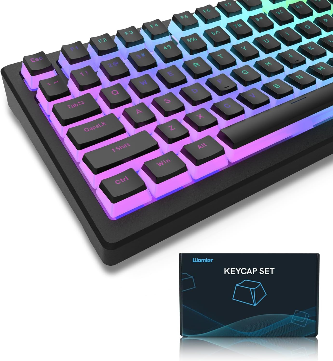 Pudding Keycaps, PBT Shine through Keycaps Black 164 Keys Set