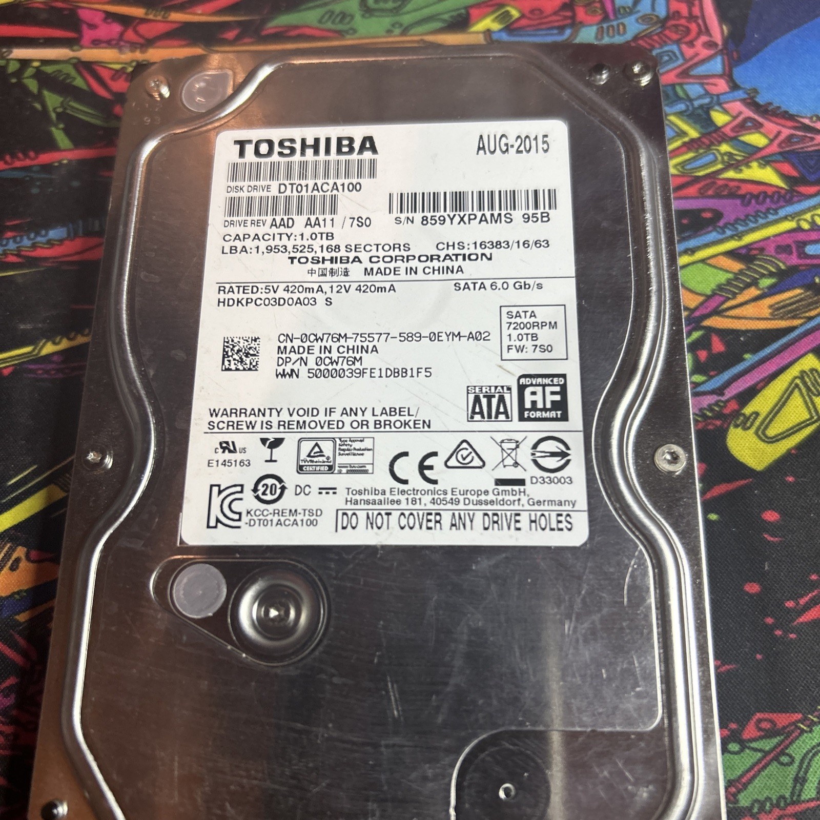 TOSHIBA 1.0TB Hard Drive 3.5" DT01ACA100 SATA 6.0 Gb/s