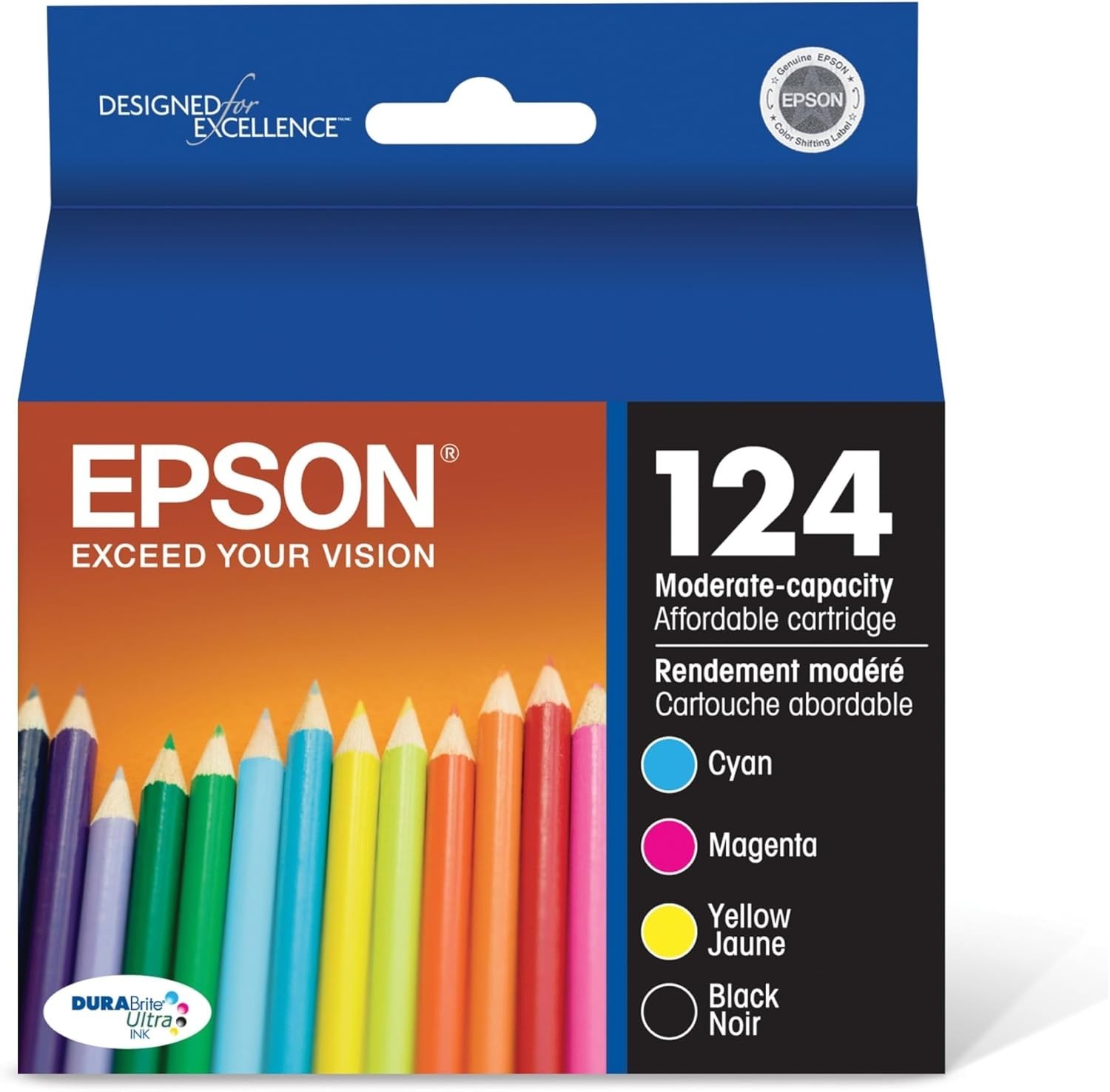 Epson 124 BK C M Y Ink Cartridge 4 Pack T124120-BCS Genuine New Sealed Box 2027